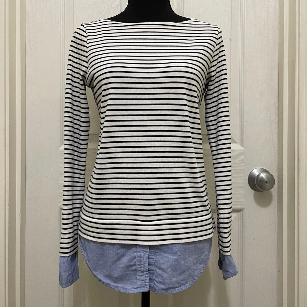 J.Crew Mercantile Breton Striped Shirt Layered Top Cotton Coastal Preppy‎ XS